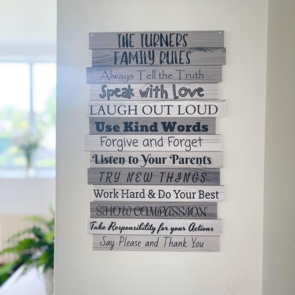 Family Rules Sign - Grey Wood Effect