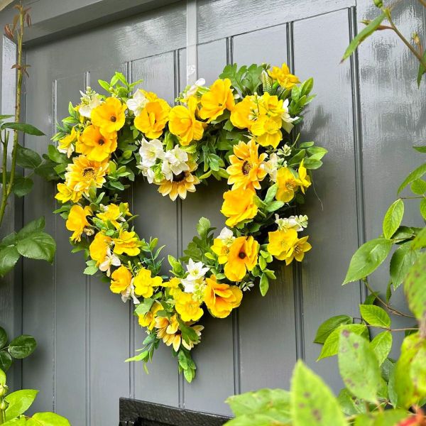 Huge Yellow & White Orchid, Sunflower & Narcissus 45cm Faux Flower Door Wreath