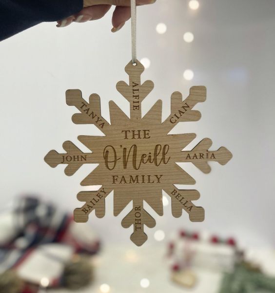 Personalised Wooden Family Snowflake Christmas Tree Decoration 