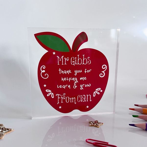 Teacher Red Apple Personalised Acrylic Block