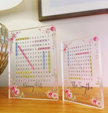Personalised Family Word Search Acrylic Block - Floral Design 