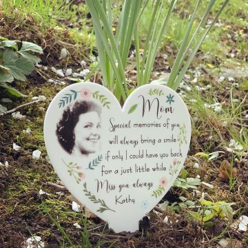 NEW Personalised Floral Photo Heart Remembrance Plaque