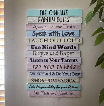 Family Rules Sign - Pastel Wood