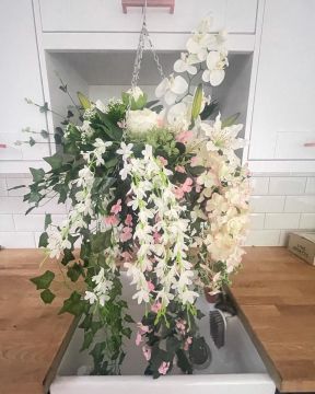 Huge silk flowered hanging basket 