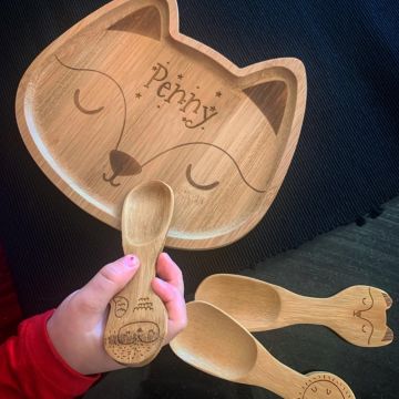 Personalised Bamboo Engraved Tray - Fox Shaped