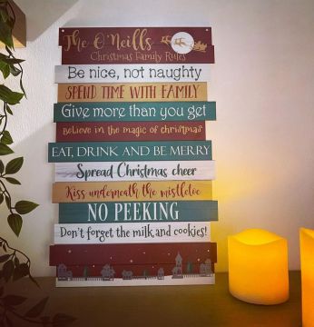 Christmas Rules Sign - Red, Green & Gold