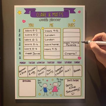 Personalised Couples Doodle Magnetic Fridge Planner