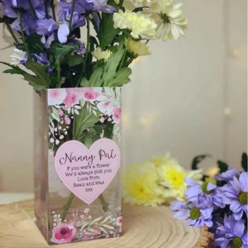 20cm Personalised Pink Heart And Flowers Design Vase 