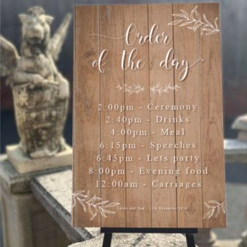 Personalised Wooden Foliage Wedding Order Of The Day Sign
