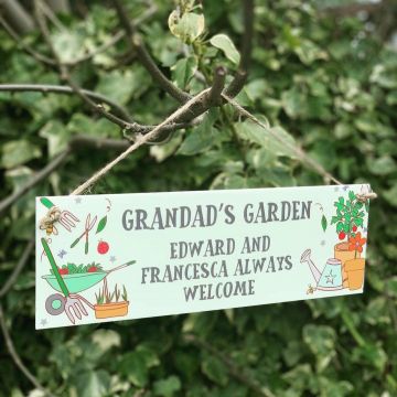 Personalised Grandad's Garden Green Hanging Plaque