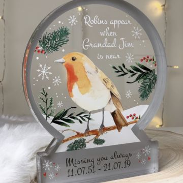Personalised Robin Snowglobe Style Themed Ornament - GREY
