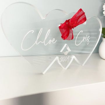 Personalised Engraved Couples Hearts Clear Acrylic Gift