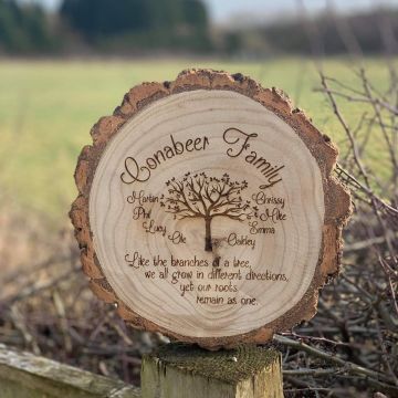 Personalised Family Tree Engraved Log Slice