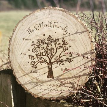 Personalised Hearts Family Tree Engraved Log Slice