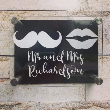 Personalised Moustache And Lips House Plaque