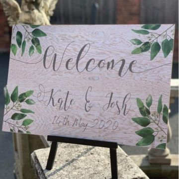 Personalised Welcome Olive Leaf Wedding Sign 