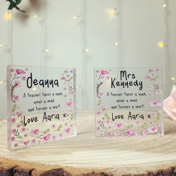  Personalised Floral Teacher Acrylic Block (BUY ONE GET ONE FREE!)