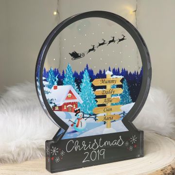 Personalised Ski Lodge Snowglobe Style Themed Ornament- GREY