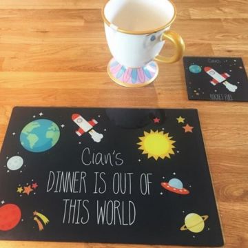 Personalised Space Rocket Place Mat and Coaster Set