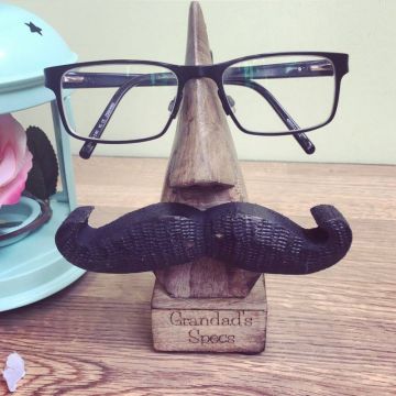Image of Engraved Wooden Personalised Moustache Glasses Holder