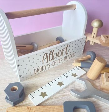 Personalised White & Silver Wooden Tool Box