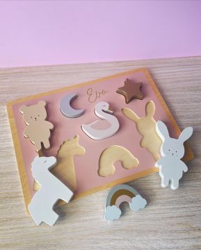 Personalised Wooden Engraved Pink Unicorn Puzzle