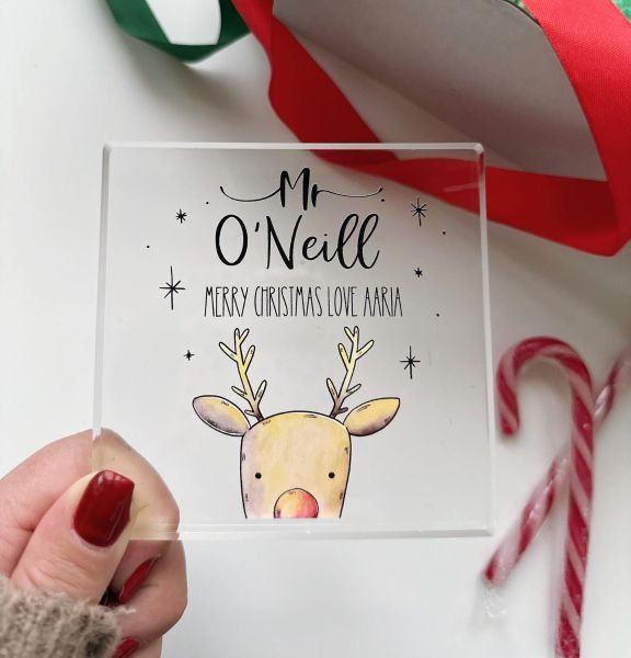 Personalised Christmas Reindeer Teacher Acrylic Block (BUY ONE GET ONE FREE!)