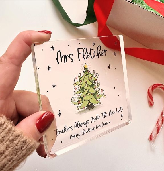 Personalised Christmas Tree Teacher Acrylic Block (BUY ONE GET ONE FREE!)