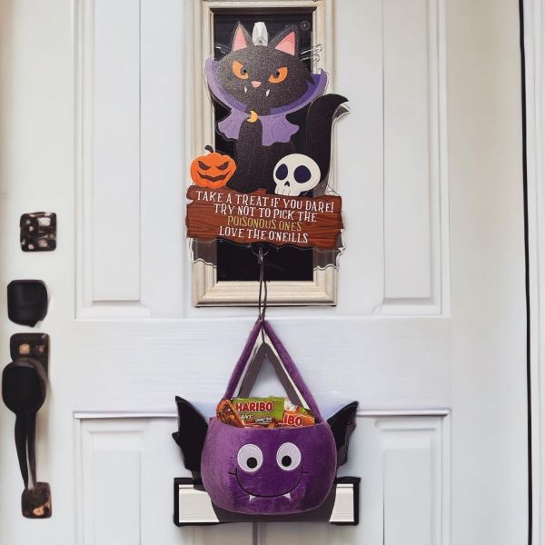 Personalised Cat Halloween Hanging Door Treat Sign