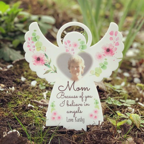 NEW Personalised Floral Photo Remembrance Angel 