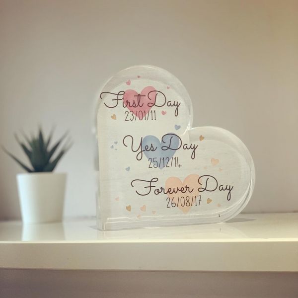 Personalised First Day Acrylic Heart Block