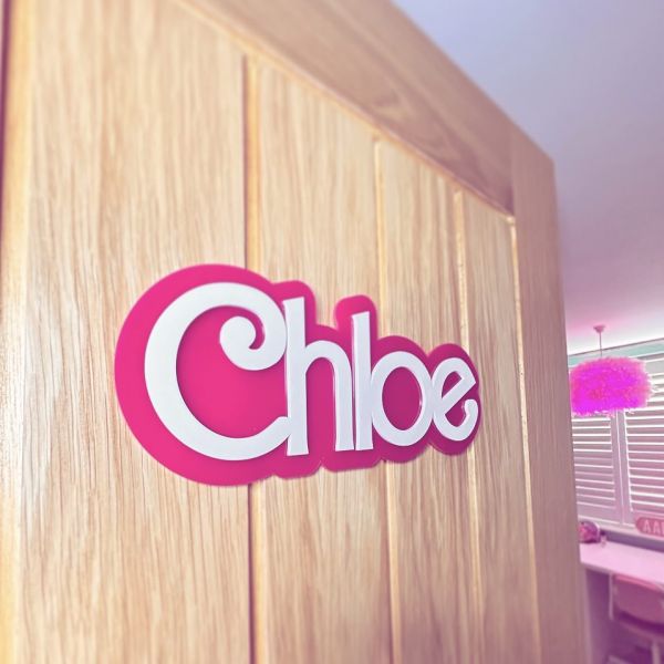 Personalised 3D Pink & White Name Door Sign LARGE