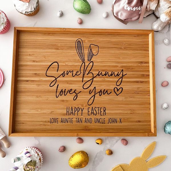 Personalised Engraved Rectangle Easter Treat Tray - Some Bunny Loves You