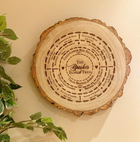 Personalised LARGE Family Tree Engraved Log Slice