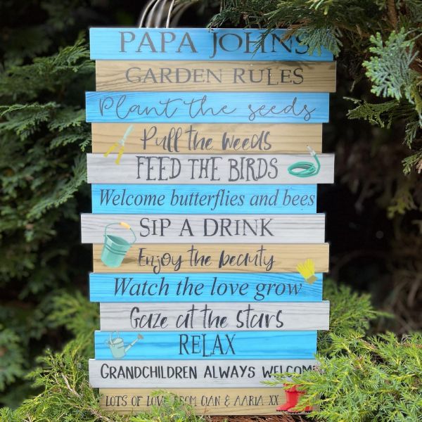 Garden Rules Sign - Blue, Grey & Wood