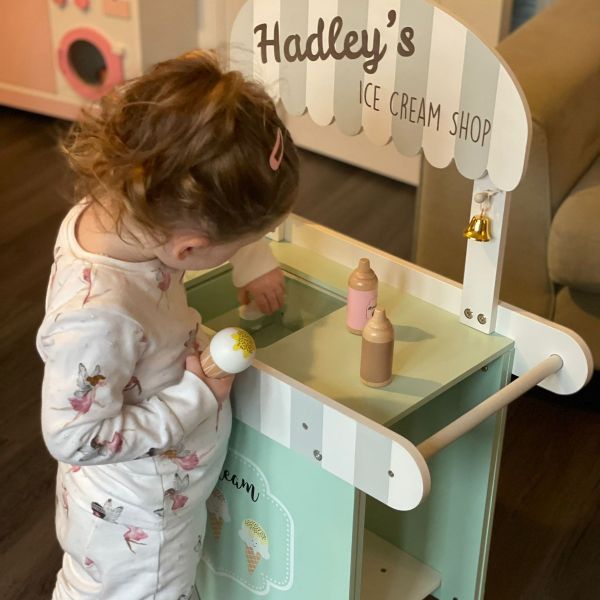 Personalised Wooden Engraved Ice Cream Shop Cart Toy
