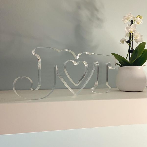 Personalised Initials & Heart Clear Acrylic Freestanding Ornament