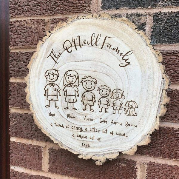 Personalised Character Family Engraved Log Slice