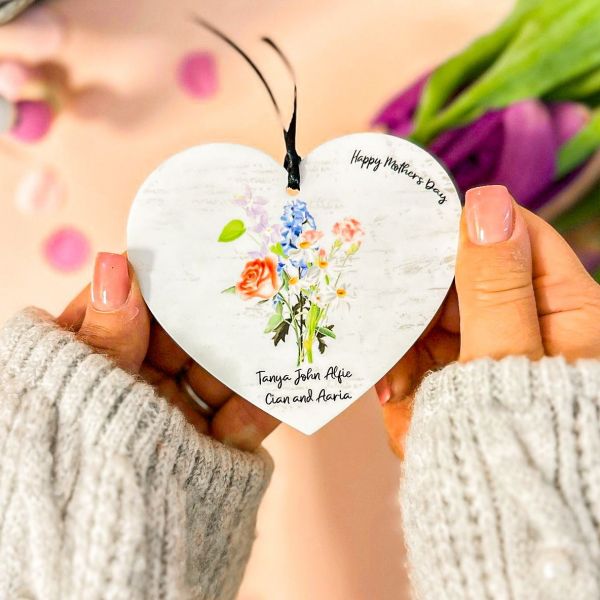Personalised Birth Flowers Hanging Acrylic Heart
