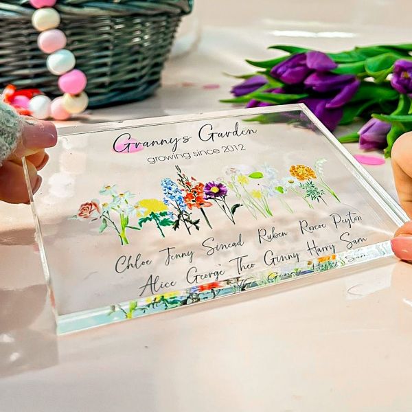 Personalised Clear Birth Flowers Acrylic Block