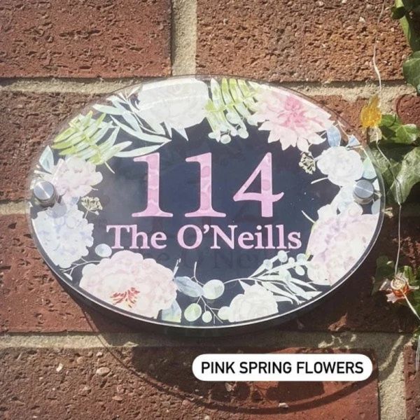 Personalised Pink Floral House Plaque