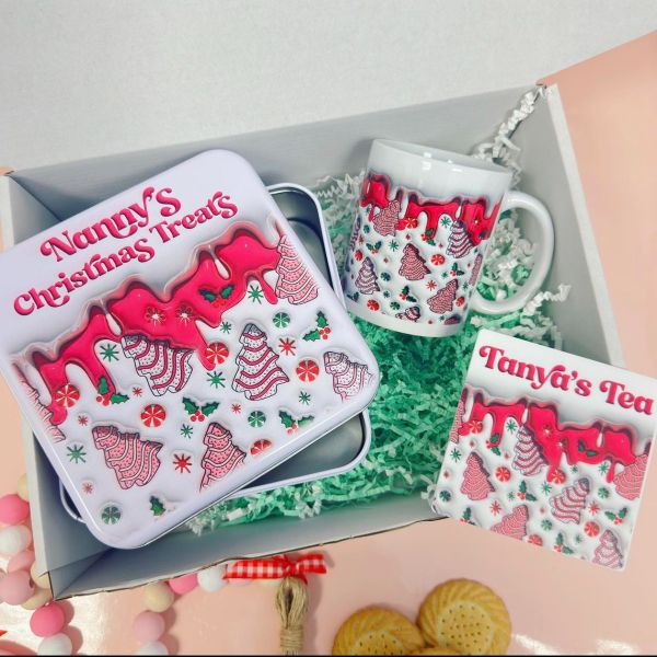 Pink Christmas Tree 3D effect printed Gift Set 