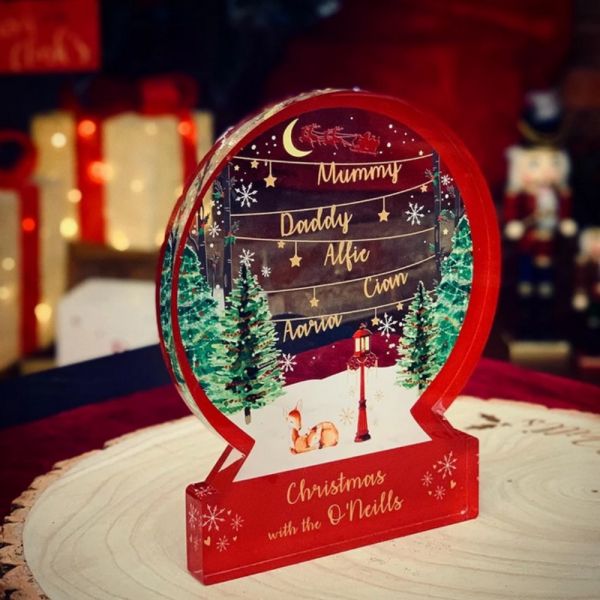 Personalised Red & Gold Snowglobe Themed Ornament