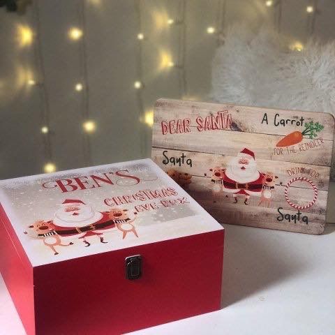 Personalised WOODEN Red Christmas Eve Box