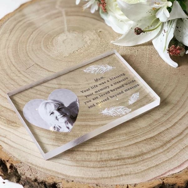 Personalised Remembrance Photo Feather Acrylic Block