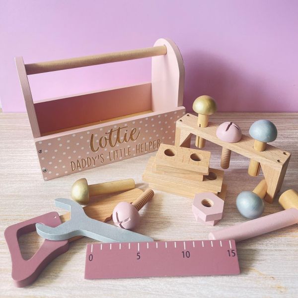 Personalised Pink Wooden Tool Box